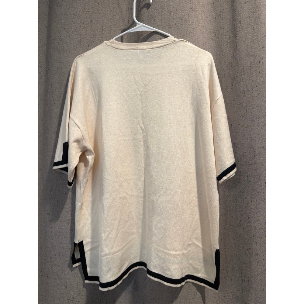 Zanzea Knit Shorts Set Womens Large Cream Black Stripe NWT Sporty - Picture 3 of 7